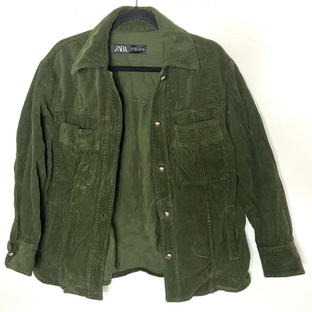 Zara Olive Green Corduroy Button Down Shirt